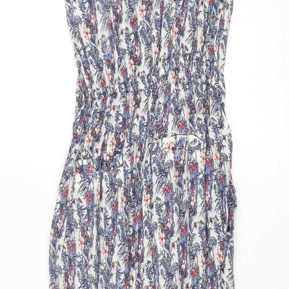 Pull&Bear Womens Blue Geometric Polyester Jumpsuit One-Piece Size S L27 in Button - Floral Print