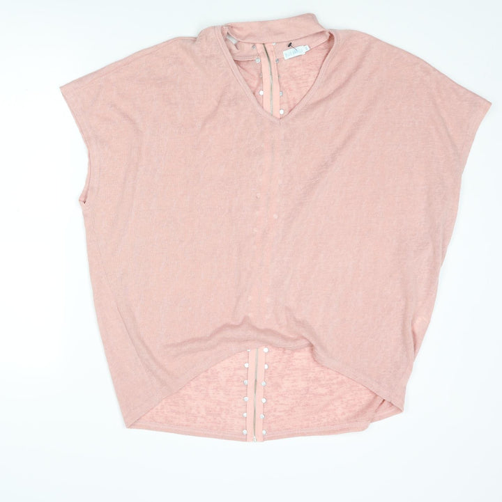 Blue Vanilla Womens Pink V-Neck Polyester Pullover Jumper Size M - Stud Detail Size M-L