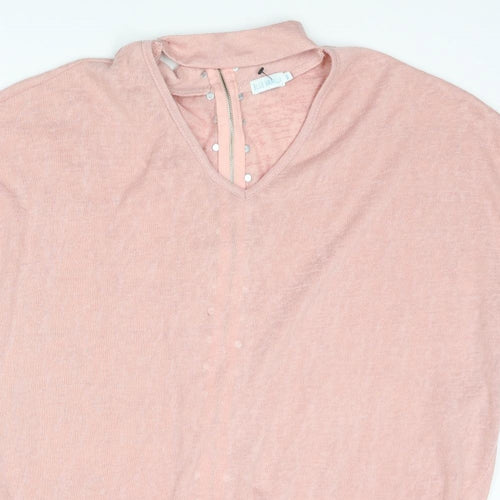 Blue Vanilla Womens Pink V-Neck Polyester Pullover Jumper Size M - Stud Detail Size M-L