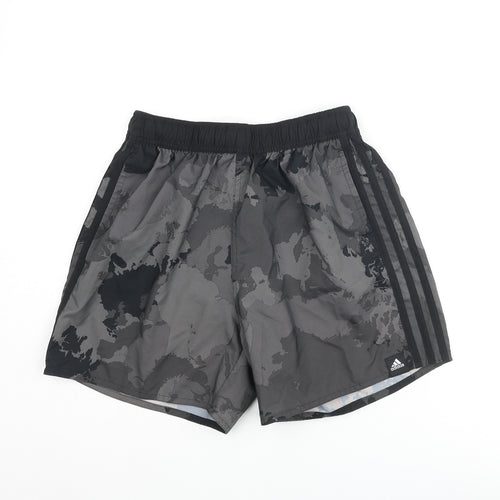 adidas Mens Grey Camouflage Polyester Athletic Shorts Size S Regular Drawstring - Three Stripe Logo