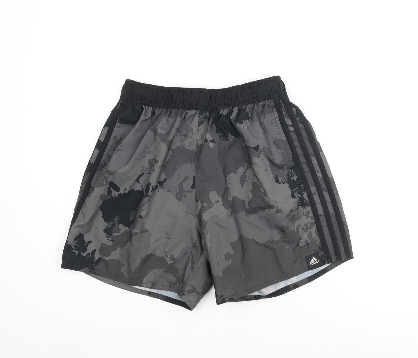 adidas Mens Grey Camouflage Polyester Athletic Shorts Size S Regular Drawstring - Three Stripe Logo