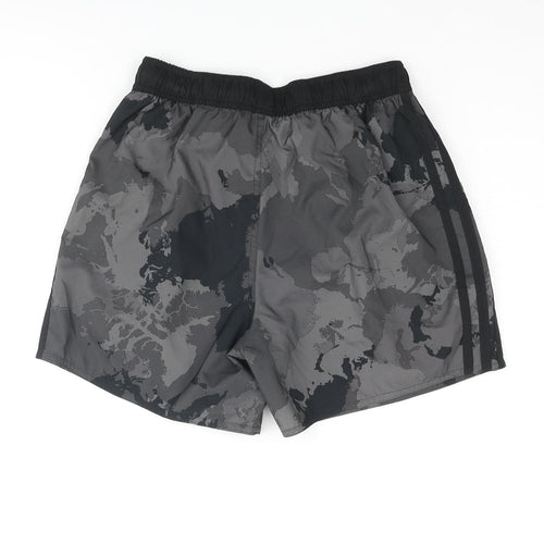adidas Mens Grey Camouflage Polyester Athletic Shorts Size S Regular Drawstring - Three Stripe Logo
