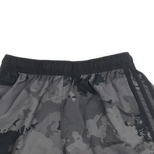 adidas Mens Grey Camouflage Polyester Athletic Shorts Size S Regular Drawstring - Three Stripe Logo