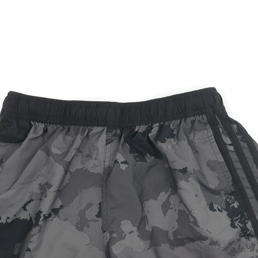 adidas Mens Grey Camouflage Polyester Athletic Shorts Size S Regular Drawstring - Three Stripe Logo