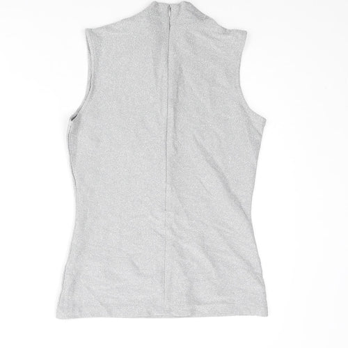 Reiss Womens Silver Viscose Basic Blouse Size XS Mock Neck - Glitter
