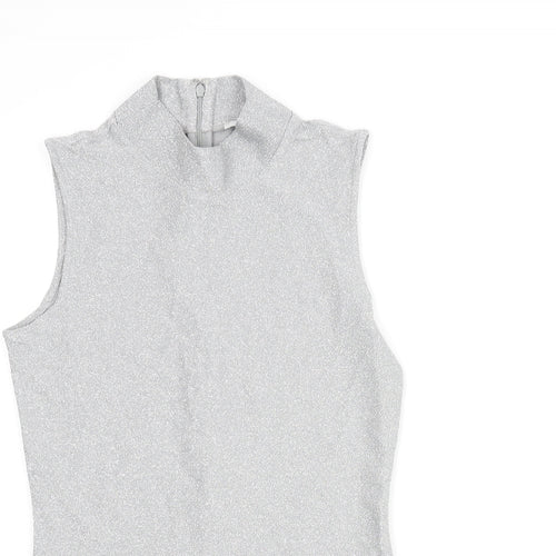 Reiss Womens Silver Viscose Basic Blouse Size XS Mock Neck - Glitter