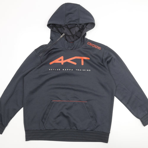 Kappa Mens Grey Cotton Pullover Hoodie Size XL - Zip Collar Detail Active Kappa Training