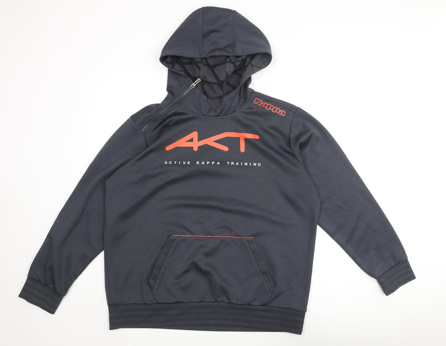 Kappa Mens Grey Cotton Pullover Hoodie Size XL - Zip Collar Detail Active Kappa Training