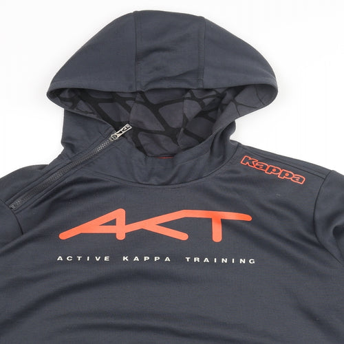 Kappa Mens Grey Cotton Pullover Hoodie Size XL - Zip Collar Detail Active Kappa Training