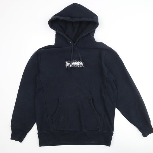 Supreme Mens Blue Cotton Pullover Hoodie Size XL - Heavyweight Supreme Logo