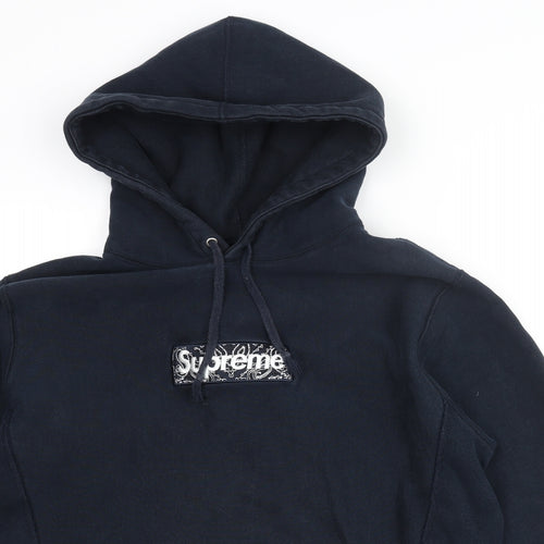 Supreme Mens Blue Cotton Pullover Hoodie Size XL - Heavyweight Supreme Logo