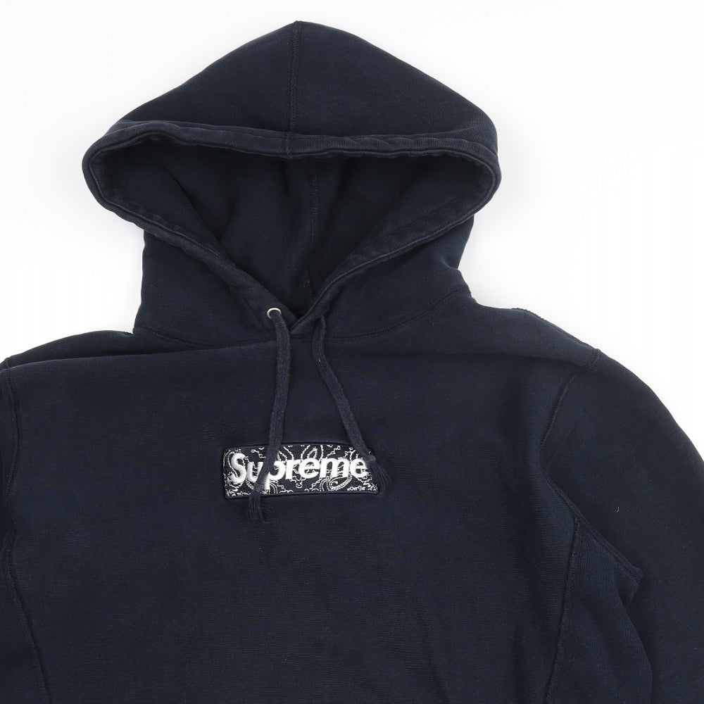 Supreme Mens Blue Cotton Pullover Hoodie Size XL - Heavyweight Supreme Logo