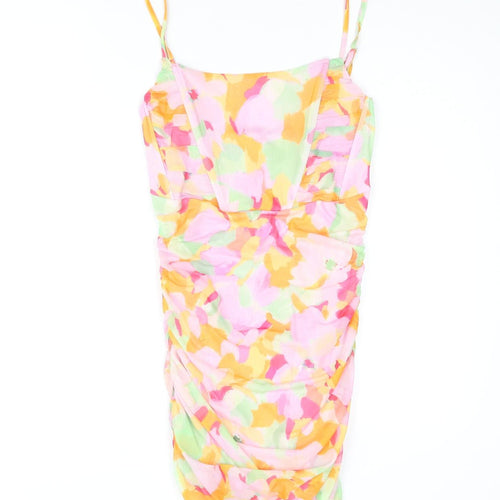 Stradivarius Womens Multicoloured Geometric Polyester Mini Size S Scoop Neck Pullover - Rouched Corset Style
