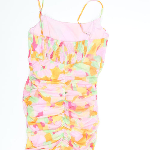 Stradivarius Womens Multicoloured Geometric Polyester Mini Size S Scoop Neck Pullover - Rouched Corset Style