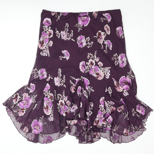 Bonmarché Womens Purple Floral Polyester Trumpet Skirt Size 18 - Asymmetric Hem