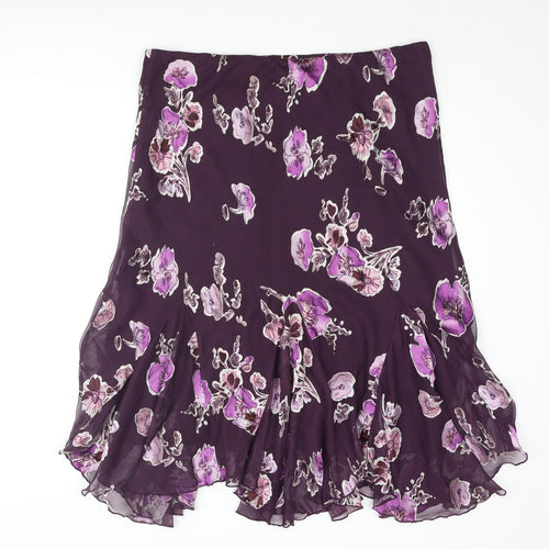 Bonmarché Womens Purple Floral Polyester Trumpet Skirt Size 18 - Asymmetric Hem