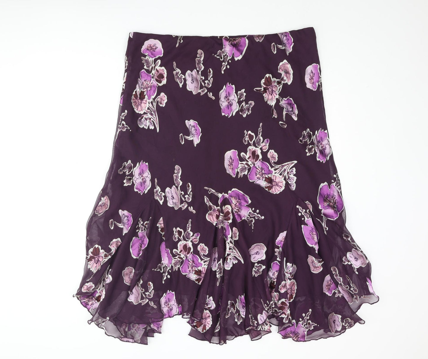 Bonmarché Womens Purple Floral Polyester Trumpet Skirt Size 18 - Asymmetric Hem