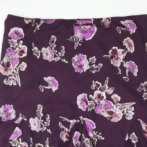 Bonmarché Womens Purple Floral Polyester Trumpet Skirt Size 18 - Asymmetric Hem