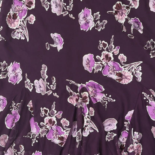 Bonmarché Womens Purple Floral Polyester Trumpet Skirt Size 18 - Asymmetric Hem