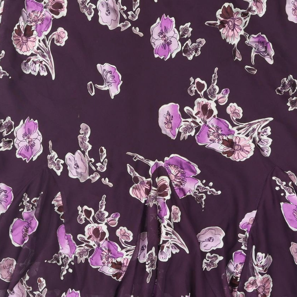 Bonmarché Womens Purple Floral Polyester Trumpet Skirt Size 18 - Asymmetric Hem