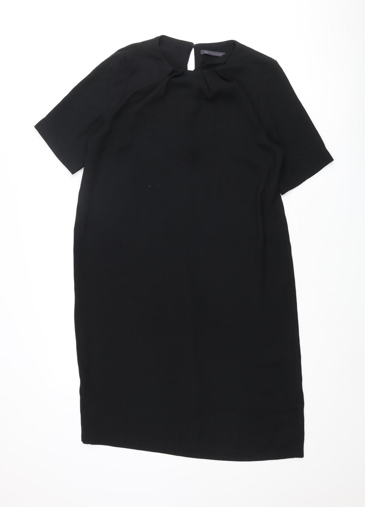 Marks and Spencer Womens Black Polyester Shift Size 12 Round Neck Button