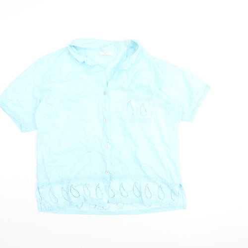 Marks and Spencer Womens Blue Cotton Basic Blouse Size 10 Collared - Lace Detail