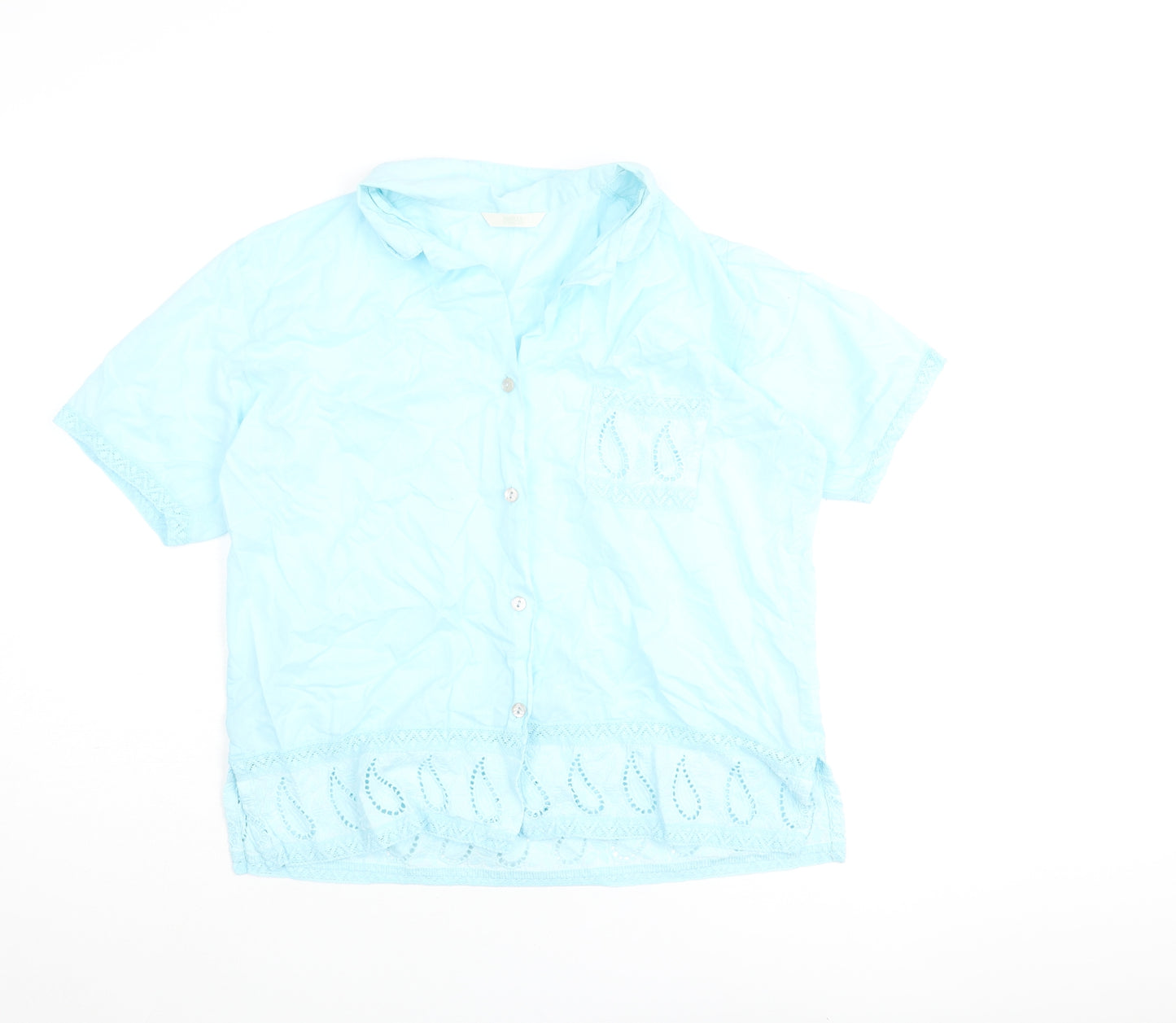 Marks and Spencer Womens Blue Cotton Basic Blouse Size 10 Collared - Lace Detail