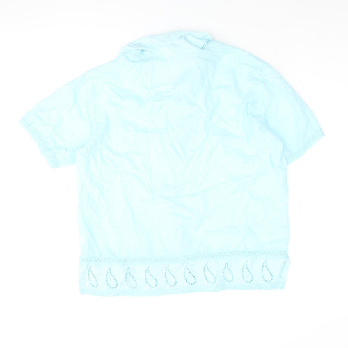 Marks and Spencer Womens Blue Cotton Basic Blouse Size 10 Collared - Lace Detail