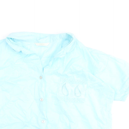 Marks and Spencer Womens Blue Cotton Basic Blouse Size 10 Collared - Lace Detail