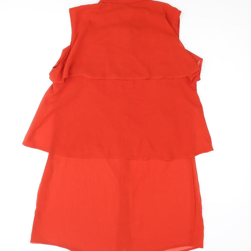 Glamorous Womens Red Polyester Tunic Blouse Size 12 Collared - Layered Frill Semi Sheer