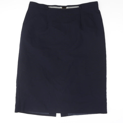 Bonmarché Womens Blue Polyester Straight & Pencil Skirt Size 14 - Belt Detail