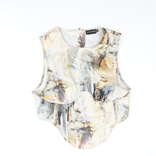 PRETTYLITTLETHING Womens Multicoloured Geometric Polyester Basic Blouse Size 12 Round Neck - Corset Style Statue Print