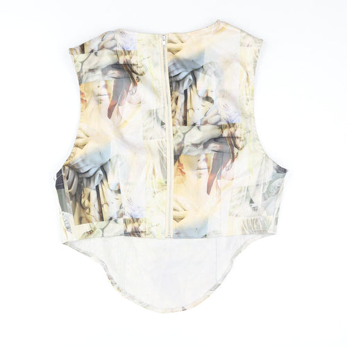 PRETTYLITTLETHING Womens Multicoloured Geometric Polyester Basic Blouse Size 12 Round Neck - Corset Style Statue Print