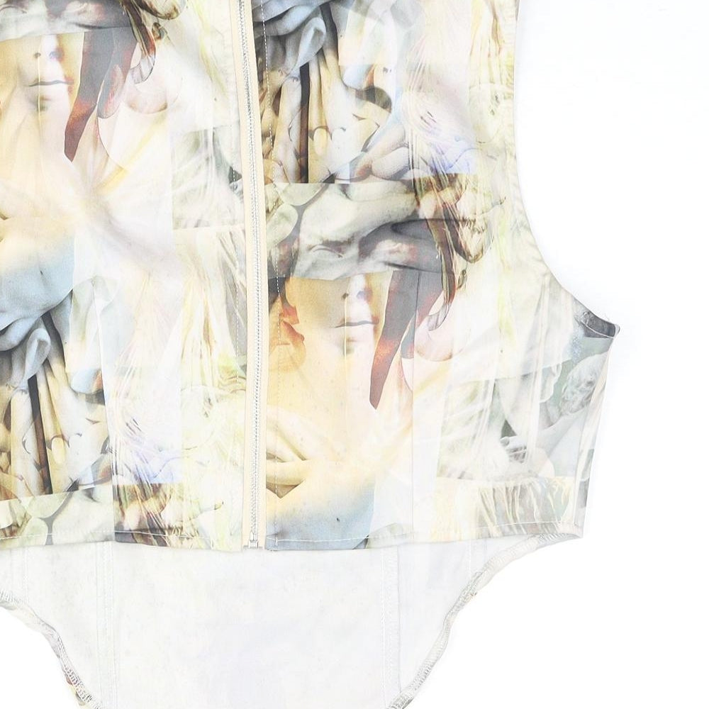 PRETTYLITTLETHING Womens Multicoloured Geometric Polyester Basic Blouse Size 12 Round Neck - Corset Style Statue Print