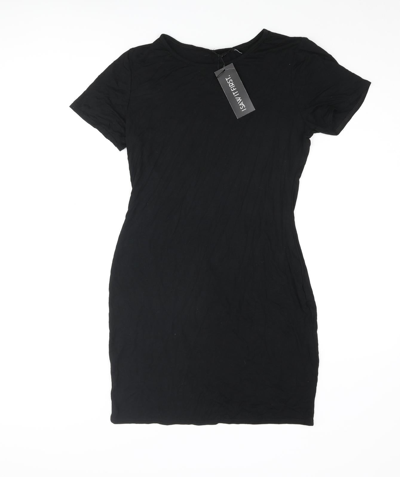 I SAW IT FIRST Womens Black Viscose T-Shirt Dress Size 12 Round Neck Pullover
