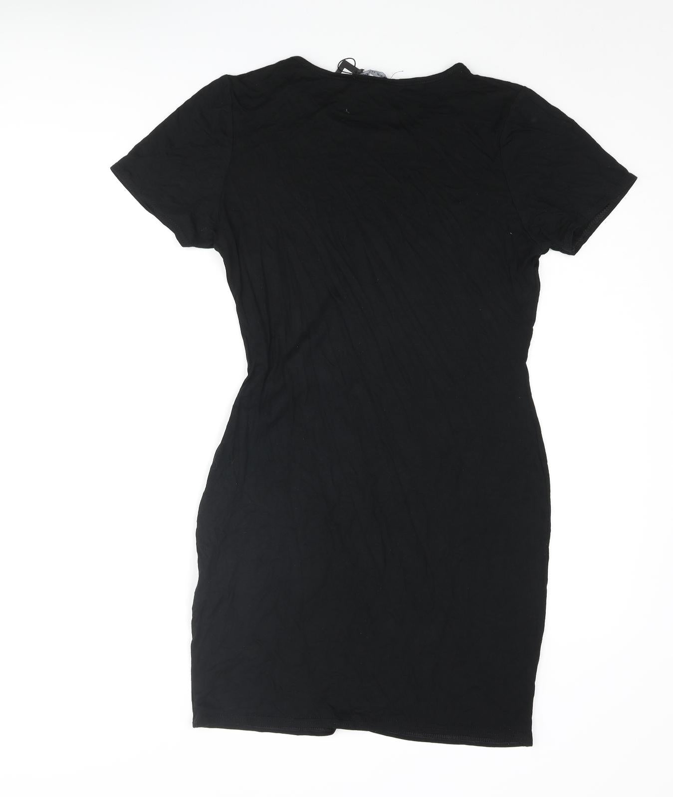 I SAW IT FIRST Womens Black Viscose T-Shirt Dress Size 12 Round Neck Pullover