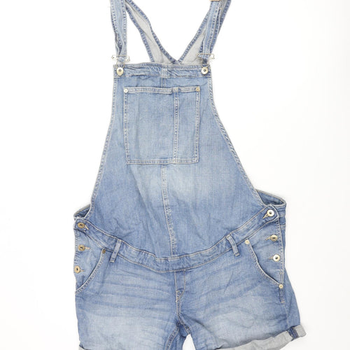 H&M Womens Blue Cotton Dungaree Shorts Shorts Size 16 L5 in Regular Button