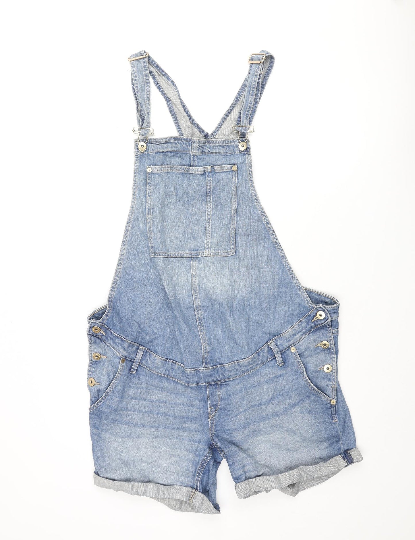 H&M Womens Blue Cotton Dungaree Shorts Shorts Size 16 L5 in Regular Button