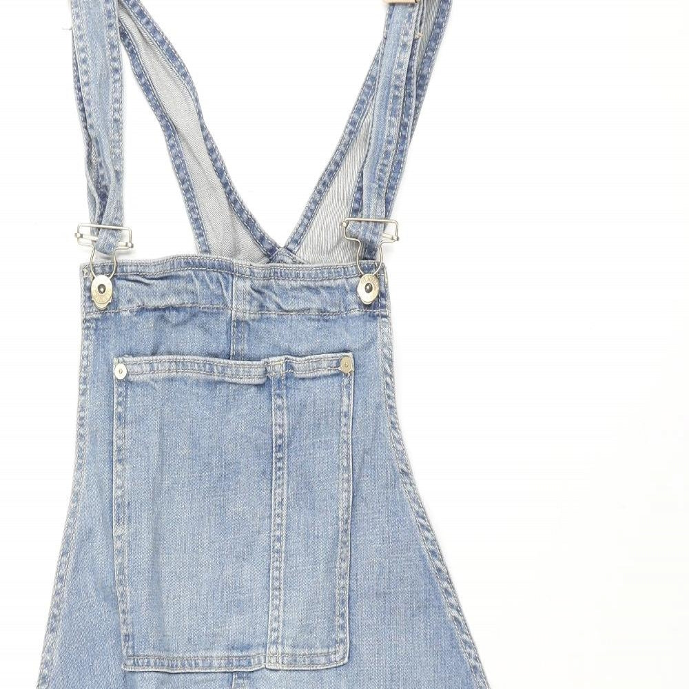 H&M Womens Blue Cotton Dungaree Shorts Shorts Size 16 L5 in Regular Button