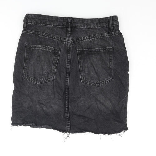 H&M Womens Grey Cotton Mini Skirt Size 4 Zip - Distressed