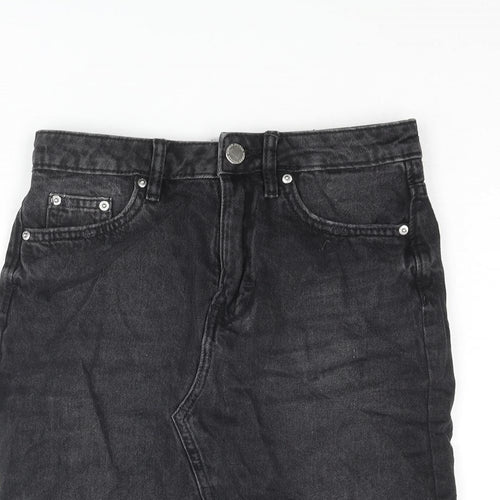 H&M Womens Grey Cotton Mini Skirt Size 4 Zip - Distressed