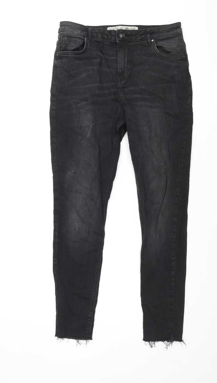 Denim & Co. Womens Black Cotton Skinny Jeans Size 14 L28 in Regular Zip - Raw Hem