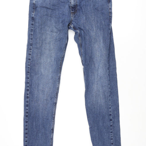 Marks and Spencer Mens Blue Cotton Straight Jeans Size 30 in L31 in Regular Zip