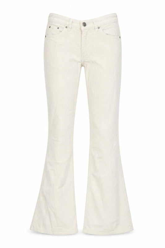 Front view of Urban Outfitters women’s beige cotton trousers, size UK 24, in, 34-inch leg regular zip