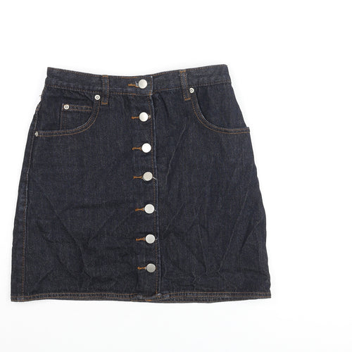 ASOS Womens Blue Cotton Mini Skirt Size 8 Button