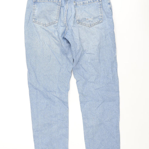 Marks and Spencer Girls Blue Cotton Tapered Jeans Size 13-14 Years L25 in Regular Zip - Distressed Adjustable Wasit