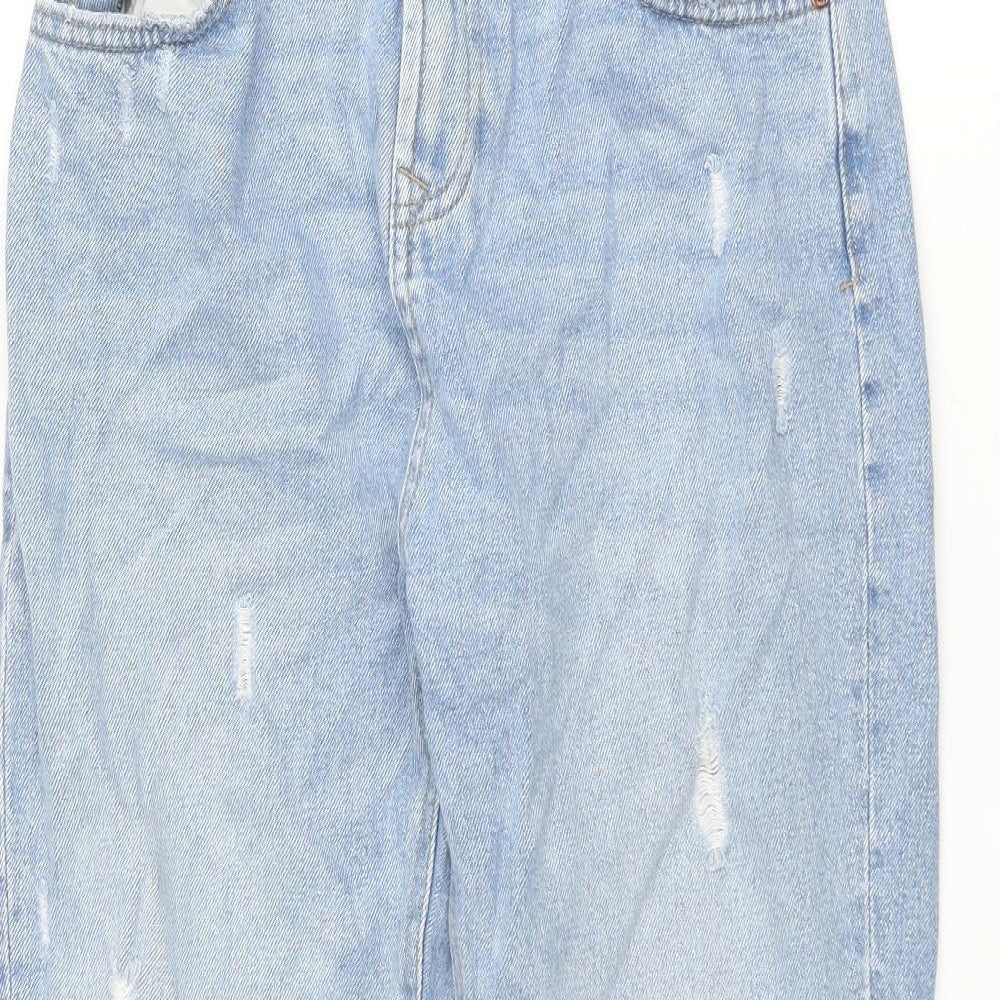 Marks and Spencer Girls Blue Cotton Tapered Jeans Size 13-14 Years L25 in Regular Zip - Distressed Adjustable Wasit