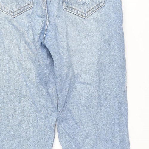 Marks and Spencer Girls Blue Cotton Tapered Jeans Size 13-14 Years L25 in Regular Zip - Distressed Adjustable Wasit
