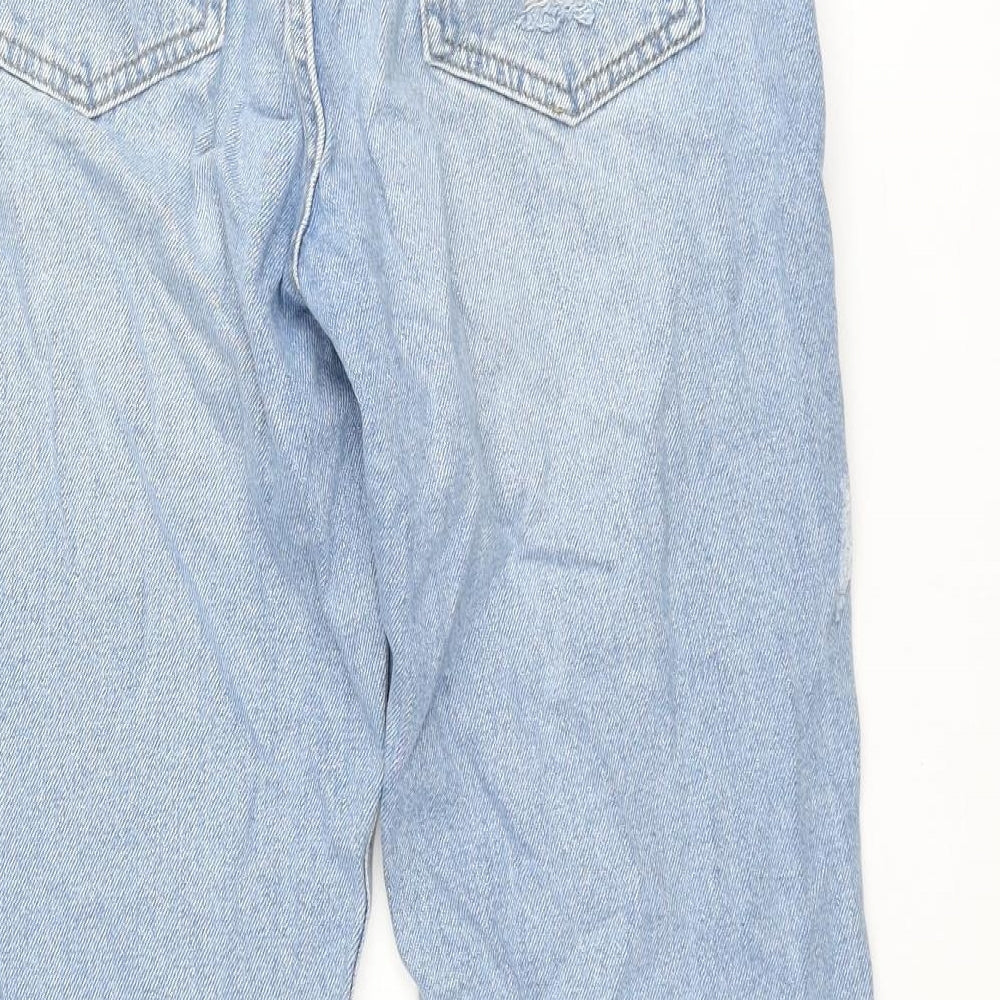 Marks and Spencer Girls Blue Cotton Tapered Jeans Size 13-14 Years L25 in Regular Zip - Distressed Adjustable Wasit