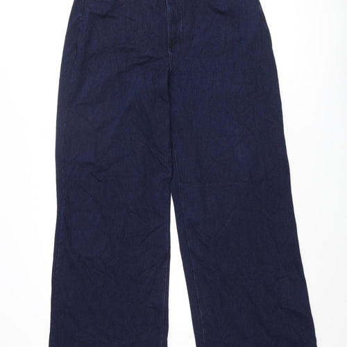 Lands' End Womens Blue Cotton Wide-Leg Jeans Size M L33 in Regular Zip